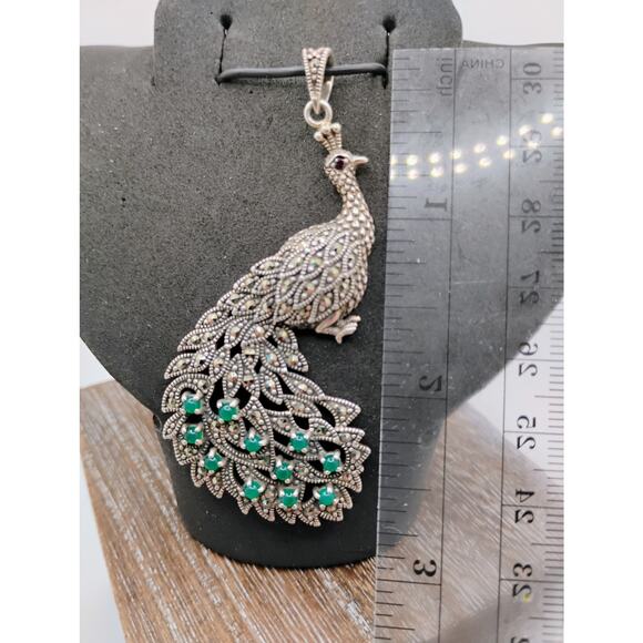 Vintage Peacock Marcosite and Green Onyx Pendant - Picture 4 of 5